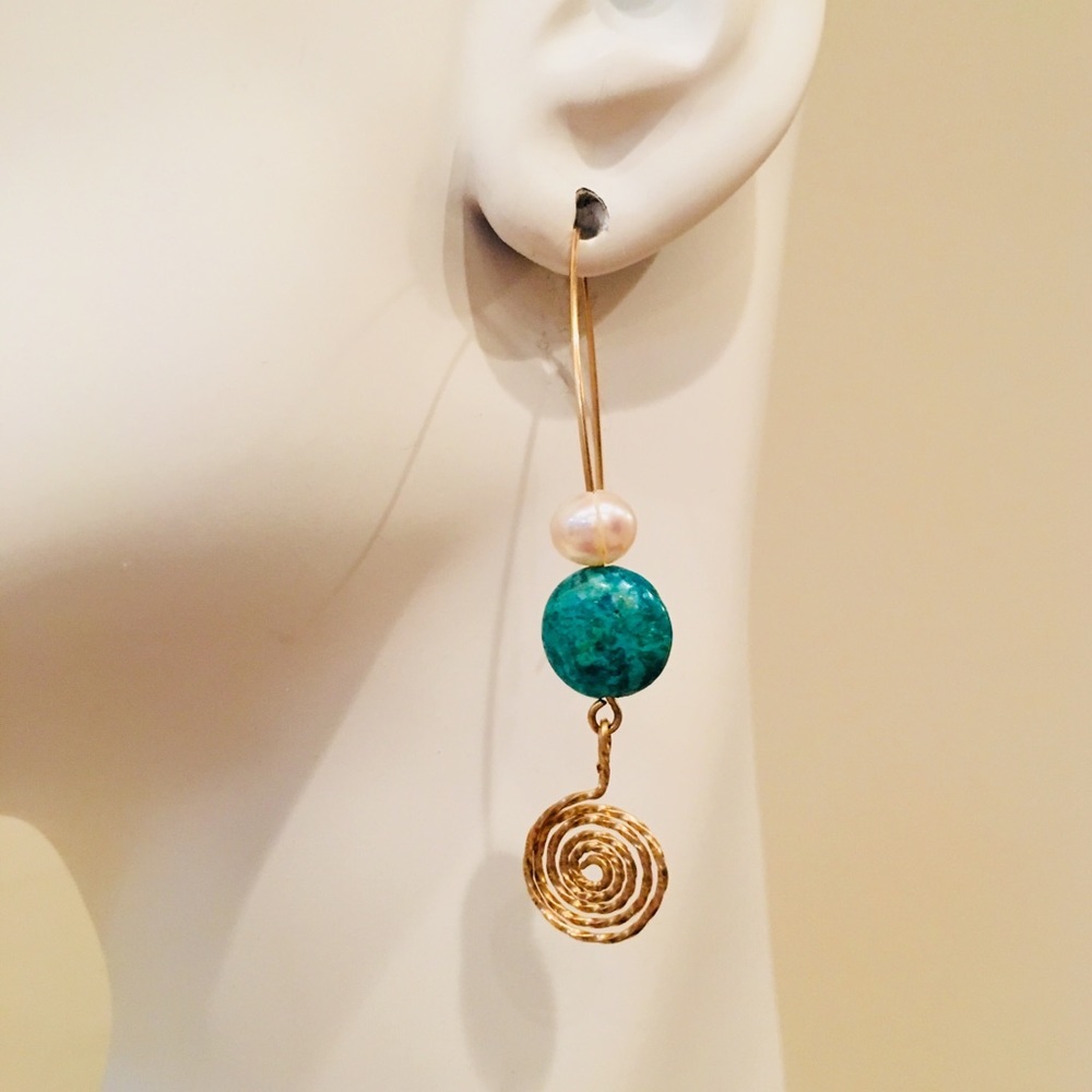Turquoise Genuine Pearl 14k Gold Filled‎ Earrings Artisan